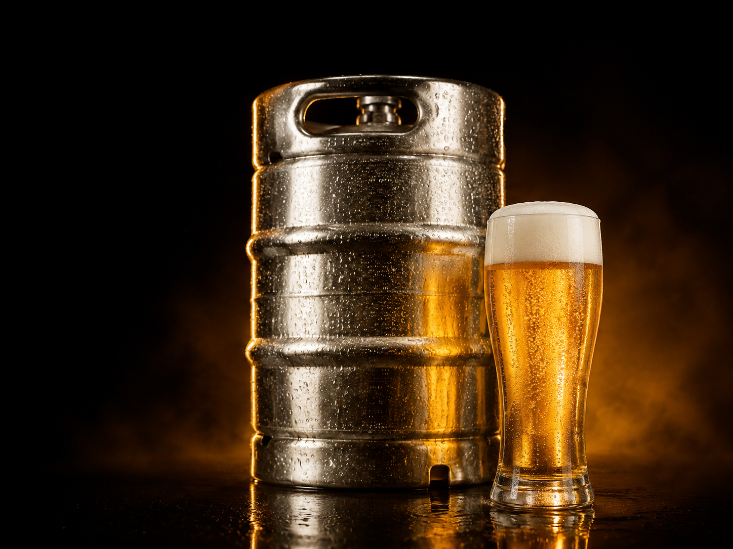 Barril e copo de chopp gelado